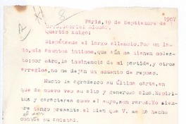 [Carta], 1907 septiembre 19 Paris, Francia <a> Gabriel Alomar