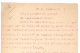 [Carta], 1911 agosto 20 Paris, Francia <a> Carmen de Burgos