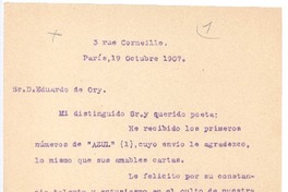 [Carta], 1907 octubre 19 Paris, Francia <a> Eduardo de Ory