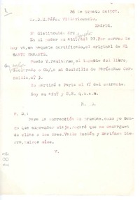 [Carta], 1907 agosto 26 Madrid, España <a> D.M. Pérez Villavicencio