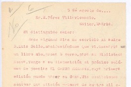 [Carta de 1907?], agosto 5, Madrid, España <a> D.M. Pérez Villavicencio