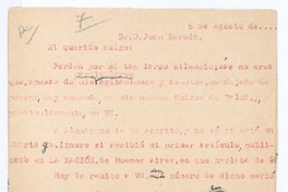 [Carta c.1911], ago. 6 Brest, Francia <a> Juan Sureda