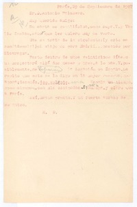 [Carta], 1907 sep. 29 Paris, Francia <a> Antonio Palomero