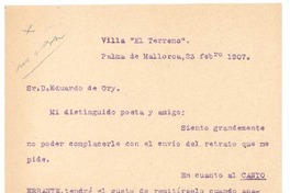 [Carta], 1907 feb. 23 Palma de Mallorca, España <a> Eduardo de Ory