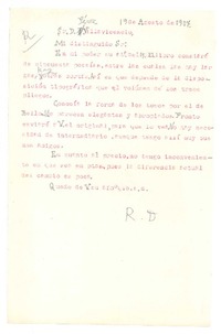 [Carta], 1907 ago. 19 Paris, Francia <a> D.M. Pérez Villavicencio