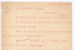 [Carta], 1911 jun. 14 Paris, Francia <a> Pompeyo Gener