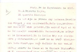 [Carta], 1907 sep. 24 Paris, Francia <a> Ricardo Rojas