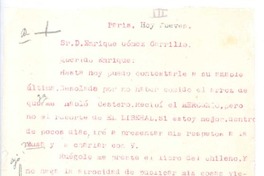 [Carta], c.1911 Paris, Francia <a> Enrique Gómez Carrillo
