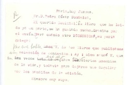 [Carta], 1902? Paris, Francia <a> Pedro César Dominici