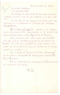 [Carta], 1907 ago. 19 Francia? <a> Pío Bolaños