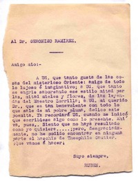 [Carta], c.1900, Francia? <a> Jérónimo Ramírez