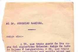 [Carta], c.1900, Francia? <a> Jérónimo Ramírez