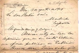 [Carta], 1909 ago. 18 México <a> Rubén Darío