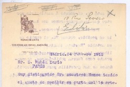 [Carta], 1912 feb. 24 Madrid, España <a> Rubén Darío