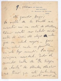 [Carta], c.1909 nov. 9 Paris, Francia <a> Rubén Darío