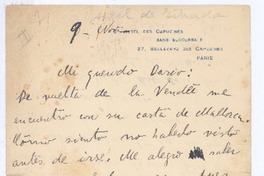 [Carta], c.1909 nov. 9 Paris, Francia <a> Rubén Darío