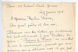 [Carta], 1915 ene. 7 Paris, Francia <a> Rubén Darío