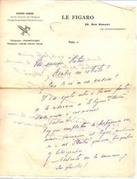 [Carta c.1906], Paris, Francia <a> Rubén Darío