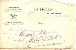 [Carta c.1906], Paris, Francia <a> Rubén Darío
