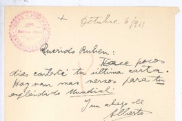 [Carta], 1911 oct. 6 Buenos Aires, Argentina <a> Rubén Darío
