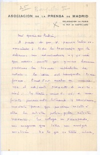 [Carta], c.1900 Paris, Francia <a> Rubén Darío