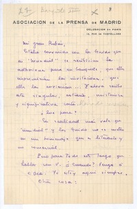 [Carta], c.1900 Paris, Francia <a> Rubén Darío