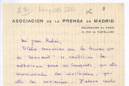 [Carta], c.1900 Paris, Francia <a> Rubén Darío