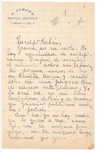 [Carta], c.1900 oct. 10 Paris, Francia <a> Rubén Darío