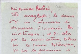 [Carta], c.1900 Paris, Francia <a> Rubén Darío
