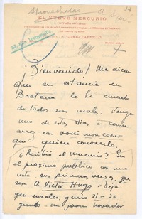 [Carta], c.1900 Francia? <a> Rubén Darío