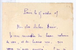 [Carta], 1909 oct. 19 Paris, Francia <a> Rubén Darío