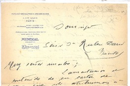 [Carta], c.1900 Paris, Francia <a> Rubén Darío