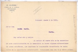 [Carta], 1912 ene. 6 Caracas, Venezuela <a> Rubén Darío