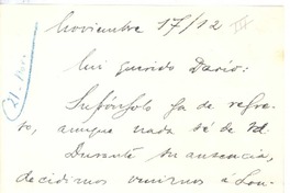 [Carta], 1912 nov. 17 Londres, Inglaterra <a> Rubén Darío