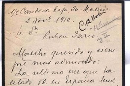 [Carta], 1912 nov. 2 Madrid, España <a> Rubén Darío