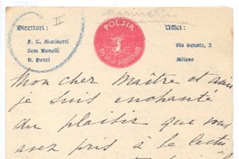 [Carta], c1900 Milán, Italia <a> Rubén Darío