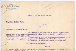 [Carta], 1911 mar. 17 Caracas, Venezuela <a> Rubén Darío