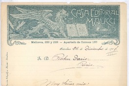 [Carta], 1901 dic. 24 Barcelona, España <a> Rubén Darío