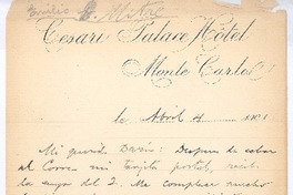 [Carta], 1901 abr. 4 Monte Carlo, Monaco <a> Rubén Darío