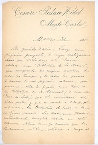 [Carta], 1901 mar. 21 Monte Carlo, Monaco <a> Rubén Darío