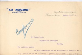 [Carta], 1908 jul. 15 Buenos Aires, Argentina <a> Rubén Darío