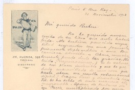 [Carta], 1902 nov. 21 Paris, Francia <a> Rubén Darío