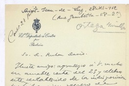 [Carta], 1912 nov. 28 Paris, Francia <a> Rubén Darío