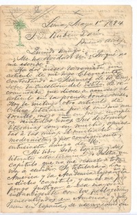 [Carta], 1894 may. 1 Lima, Perú <a> Rubén Darío
