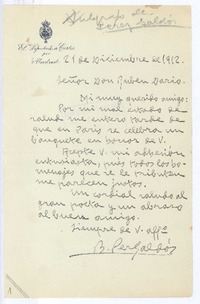 [Carta], 1912 dic. 21 Madrid, España <a> Rubén Darío