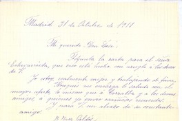 [Carta], 1911 oct. 31 Madrid, España <a> José Estrañi Grau
