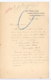 [Carta], c.1900 jul. 26 Londres, Inglaterra <a> Rubén Darío