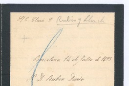 [Carta], 1893 jul. 14 Barcelona, España <a> Rubén Darío