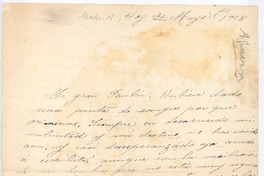 [Carta], 1908 Madrid, España <a> Rubén Darío