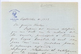 [Carta], 1913 septiembre, Neuquén, Argentina <a> Rubén Darío
